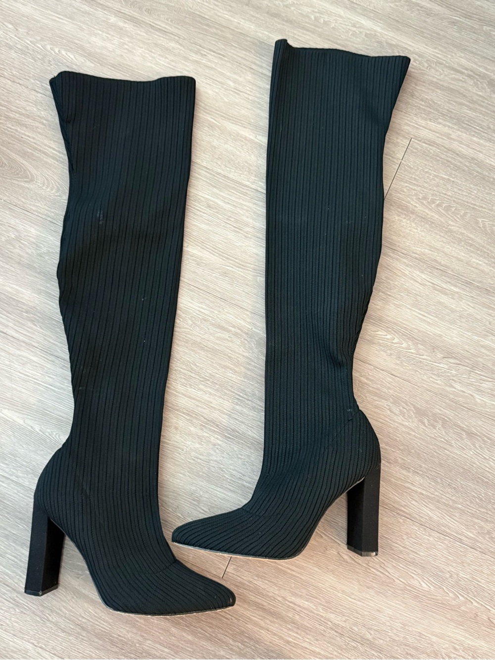 Fashion Nova Black Ribbed Over-the-Knee Block Heel Boots